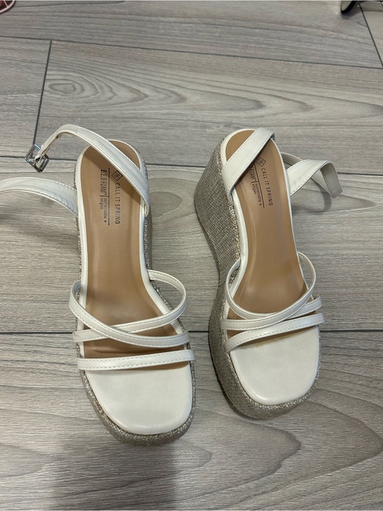 Shoes - White Strappy Platform Wedge Sandals